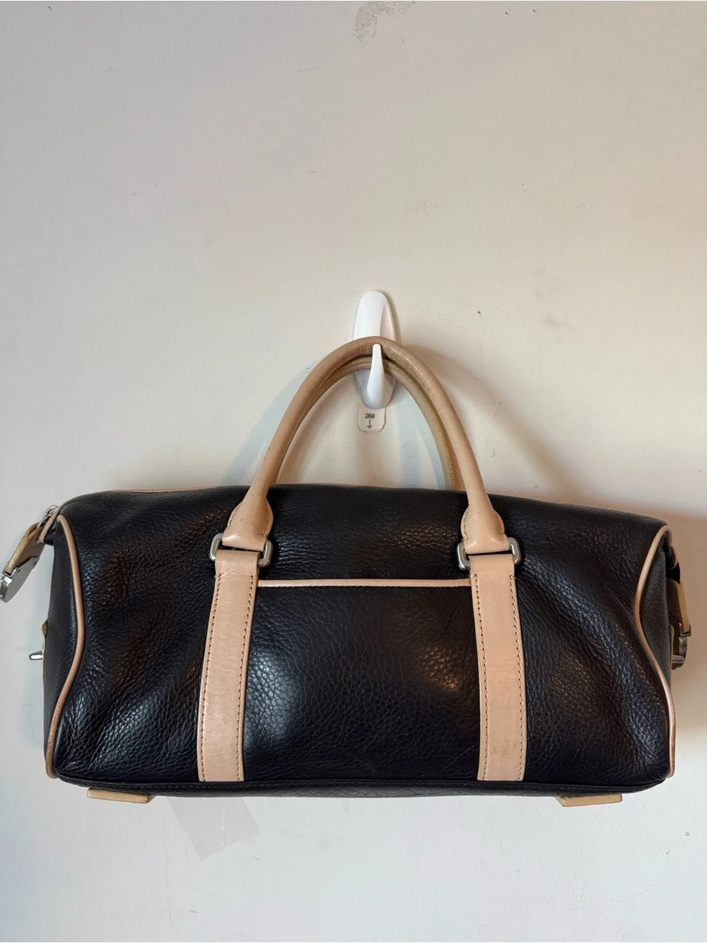 Ann Taylor Vintage #Y2K Dark Brown Leather Duffel with Beige Trim Handbag